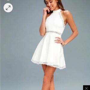 Lulu’s White Dress with Lace Trim